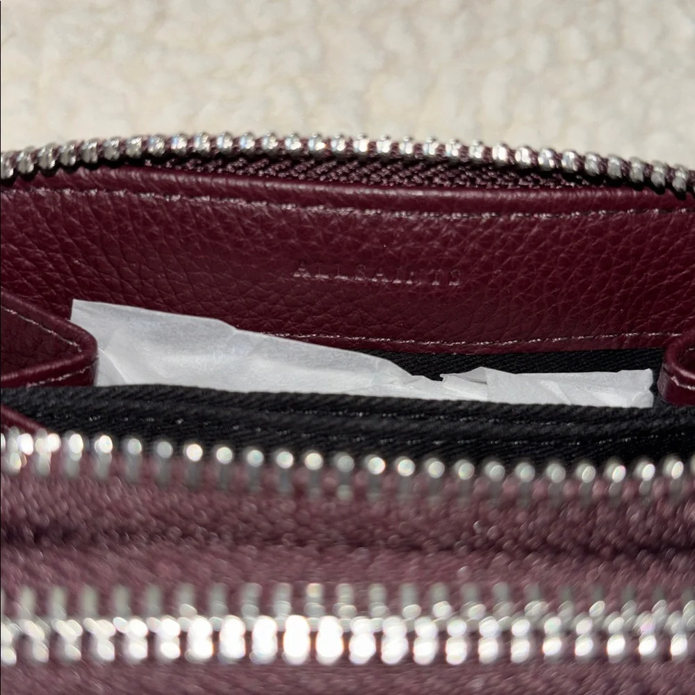 All Saints Fetch Card Burnt Red Double Zip Leather Wallet NWT 🤎